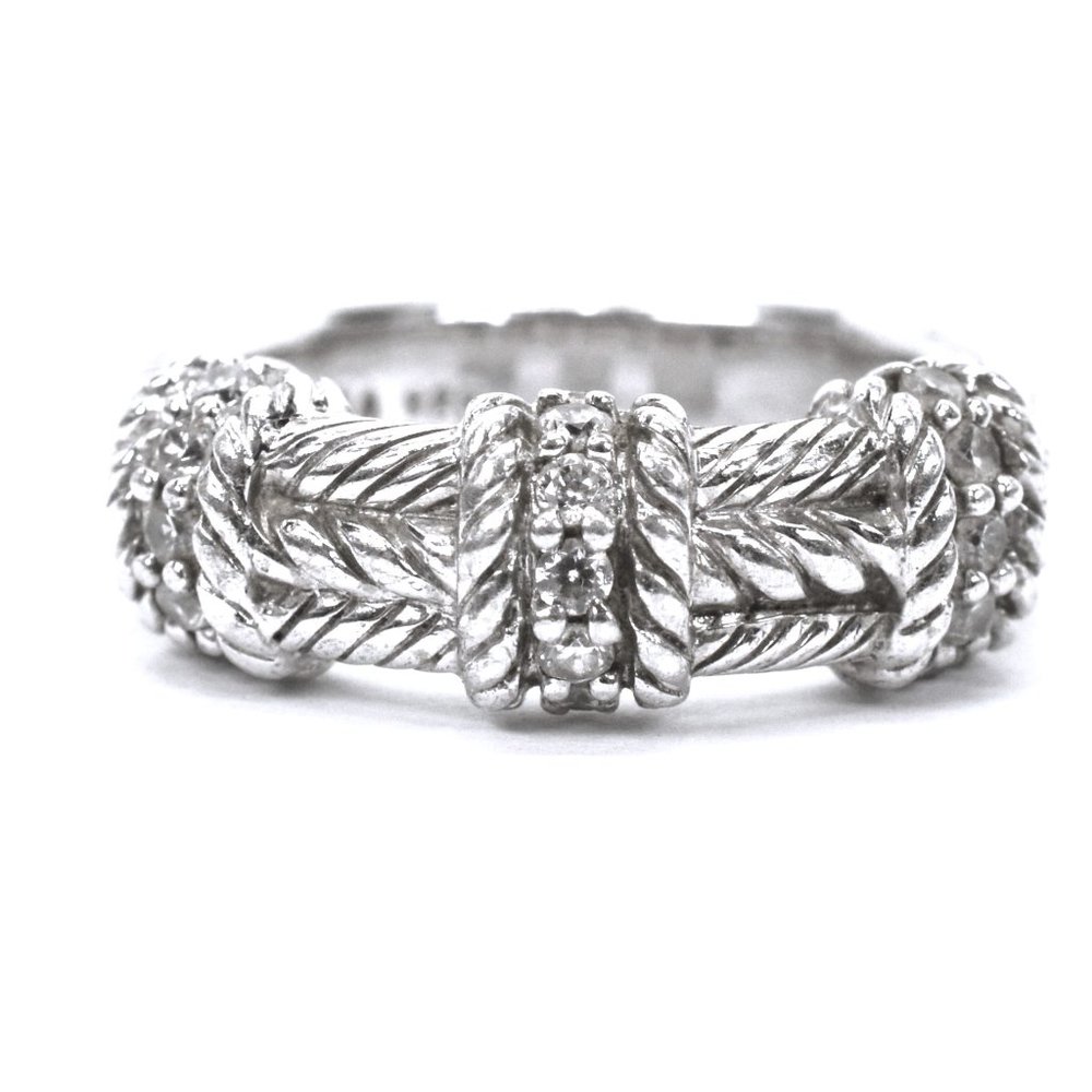 Judith Ripka Sterling Silver Triple Station Ring Size 8